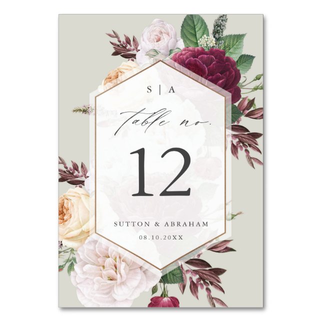 Vintage Floral Wedding Table Number (Front)
