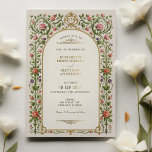Vintage Floral Wedding with Roses & Ornate Gold<br><div class="desc">This vintage-inspired wedding invitation features a delicate floral border adorned with pink and red roses, purple blossoms, and lush green leaves. Ornate golden accents and a soft cream background add an elegant touch, creating a timeless and romantic aesthetic. The intricate details and classic typography make this design ideal for couples...</div>