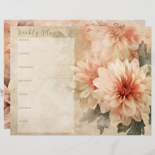 Vintage Floral Weekly Planner Scrapbook Paper (Front/Back)