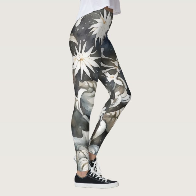 Vintage Floral Whimsical Art Grey Leggings (Right)