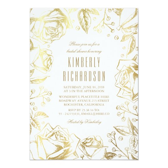 Vintage Floral White and Gold Bridal Shower Card