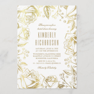 Vintage Floral White and Gold Bridal Shower Invitation