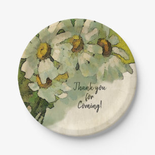 Vintage Floral White Daisy Flowers Wedding Paper Plate