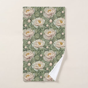 Vintage Floral White Peony Patterned Hand Towel