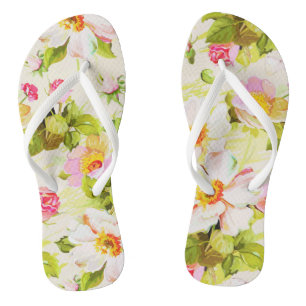 Vintage Floral Wild Roses Peonies Woman Flip Flop