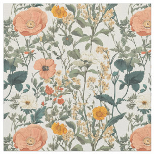 Vintage Floral Wildflowers And Poppies Fabric