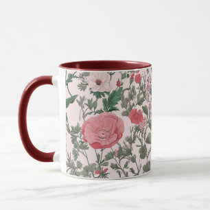  Vintage Floral Wildflowers And Poppies Pink Mug
