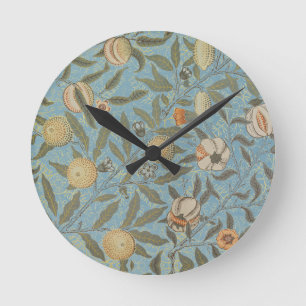 Vintage Floral William Morris Fruit Blue Floral Round Clock