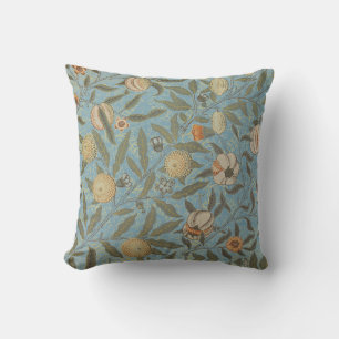Vintage Floral William Morris Fruit Blue Floral Throw Pillow