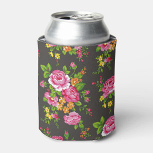 Vintage Floral with Pink Roses Can Cooler