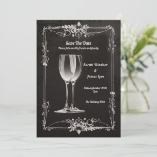 Vintage Floral with Silver Champagne Toast Invitation