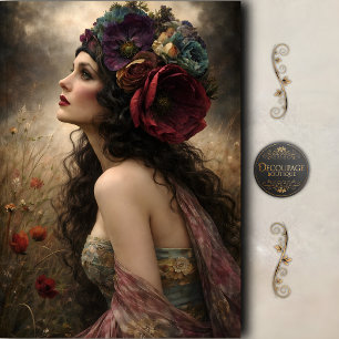 Vintage Floral Woman Portrait Decoupage Tissue Paper