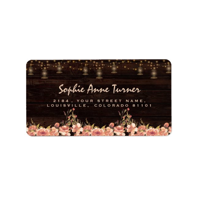 Vintage Floral Wood Old Lanterns Weddin Label (Front)