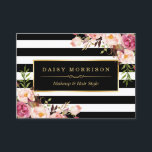 Vintage Floral Wrapping Around Black White Stripes Business Card<br><div class="desc">Personalize a Business Card to be uniquely yours with this Vintage Floral Wrapping Around Black White Stripes template.</div>