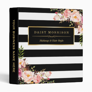 Vintage Floral Wrapping Black White Striped Design Binder