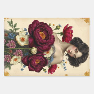 Vintage Floral Wrapping Paper Flat Sheet Decoupage