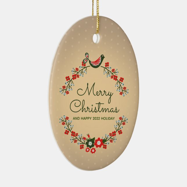Vintage Floral wreath Christmas Ceramic Ornament (Right)
