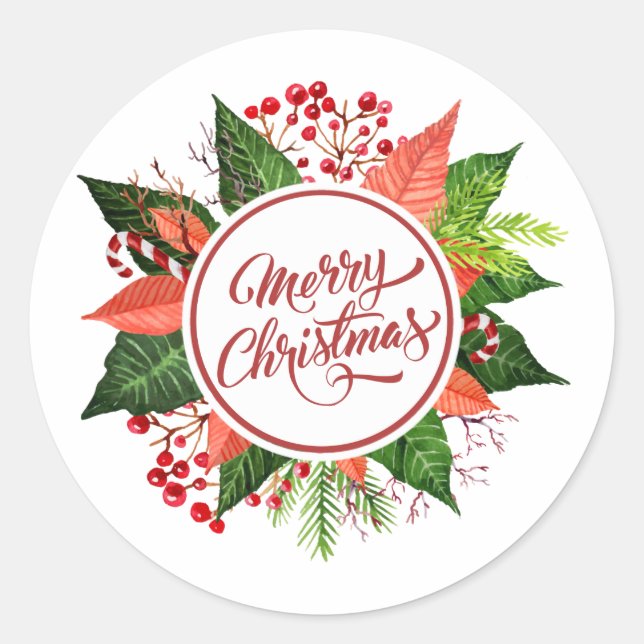 Vintage Floral Wreath Christmas | Sticker Seal (Front)