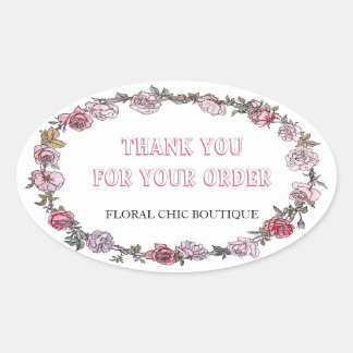Vintage Floral Wreath Custom Business Thank You Oval Sticker