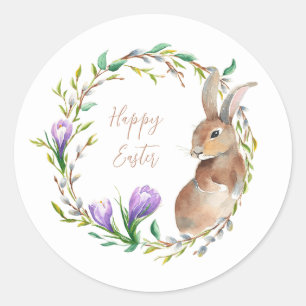 Vintage Floral Wreath Easter Rabbit Classic Round Sticker