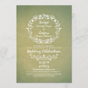 Vintage Floral Wreath Elegant Wedding Invitations