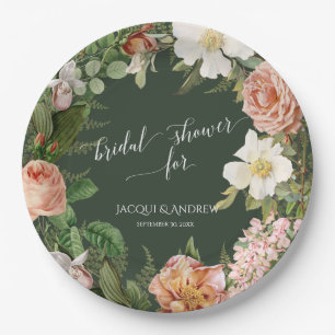 Vintage Floral Wreath Pink Peony Bridal Shower Paper Plate