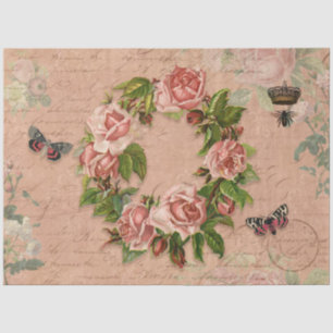 Vintage Floral Wreath Rose Ephemera Bee Decoupage Tissue Paper
