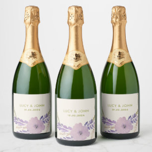 Vintage Floral Wreath Wedding Favor Tags Lavender Sparkling Wine Label