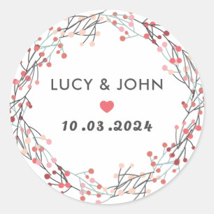 Vintage Floral Wreath Wedding Favour Classic Round Sticker