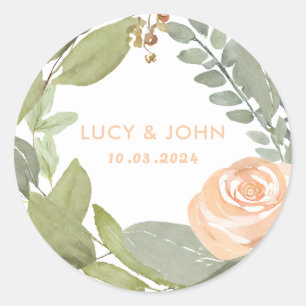 Vintage Floral Wreath Wedding Favour Classic Round Sticker