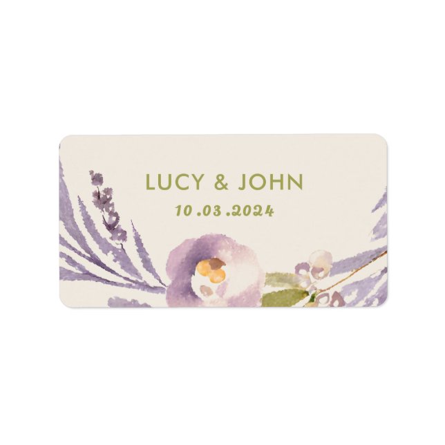 Vintage Floral Wreath Wedding Lavender Lilac Label (Front)