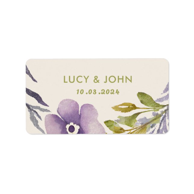 Vintage Floral Wreath Wedding Lavender Lilac Label (Front)