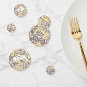 Vintage floral yellow grey toile de jouy confetti
