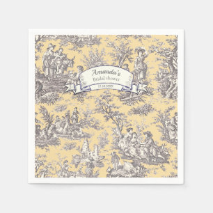 Vintage floral yellow grey toile de jouy napkin