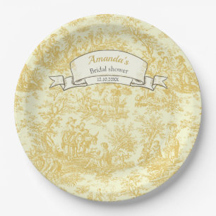 Vintage floral yellow toile de jouy shower  paper plate