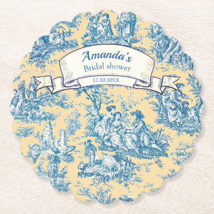 Vintage floral yellow turquoise toile de jouy  paper coaster