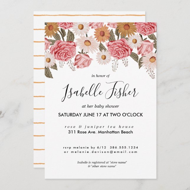 Vintage Florals Baby Shower Invitation (Front/Back)