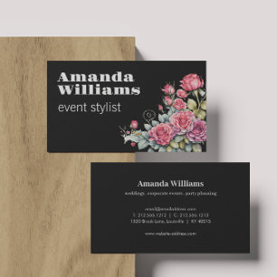 Vintage Florals Bold Text on Black Business Card