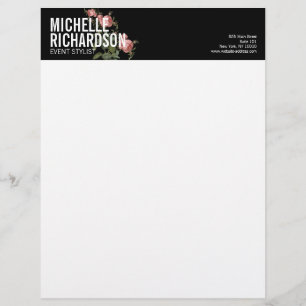 Vintage Florals Bold Text on Black Letterhead