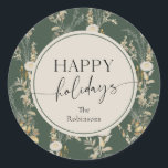 Vintage Florals Green Happy Holidays Stickers<br><div class="desc">This elegant sticker features gold ivory vintage florals. Perfect for the holiday season!</div>