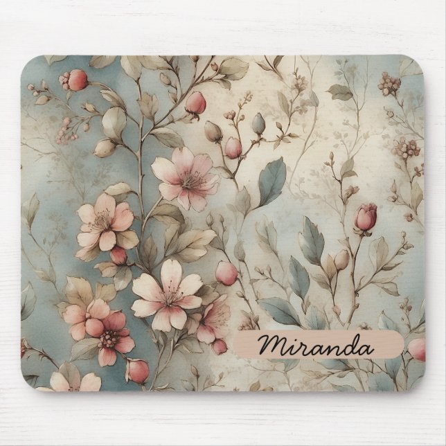 Vintage Florals Mouse Pad Customizable (Front)