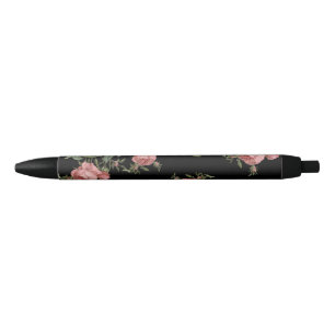 Vintage Florals on Black Ink Pen