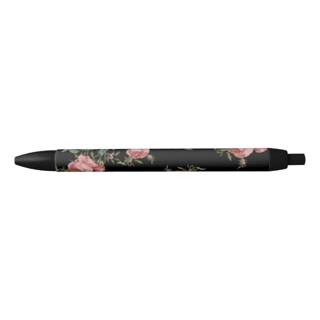 Vintage Florals on Black Ink Pen (Front)
