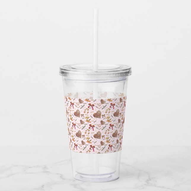 Vintage Florals & Paper Hearts Clear Tumbler (Front)