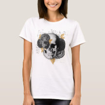 Vintage florals skull, script faux gold foliage