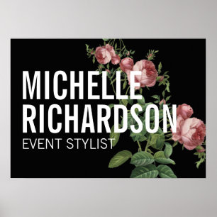 Vintage Florals Texte en gras sur affiche noire