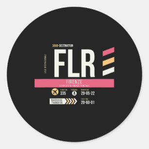 Vintage Florence Italy Flr Airport Code Retro Trav Classic Round Sticker