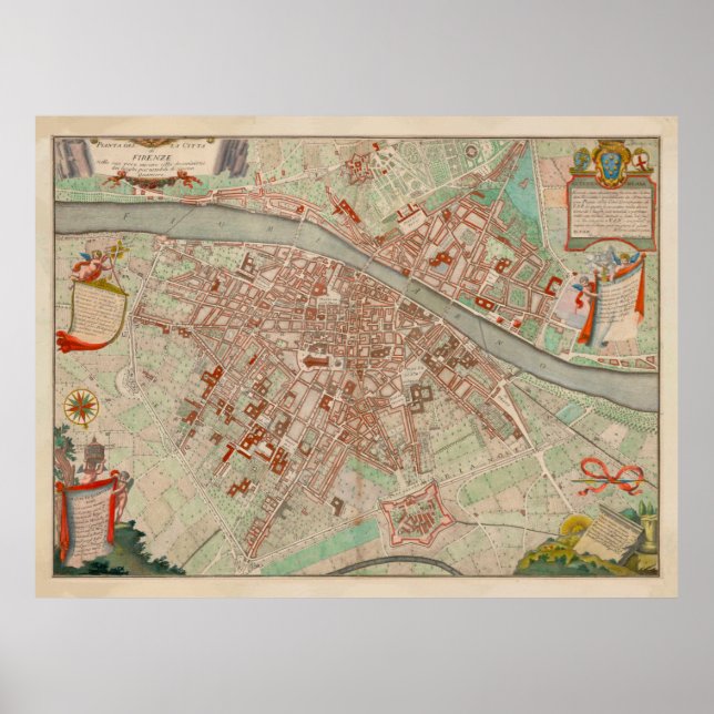 Vintage Florence Italy Map (1755) Poster (Front)