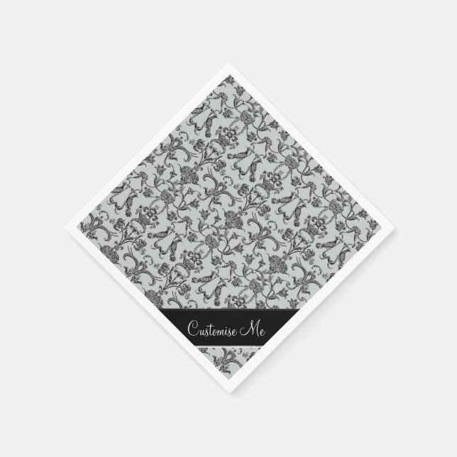 Vintage Florentine Damask (Black) Napkin (Corner)