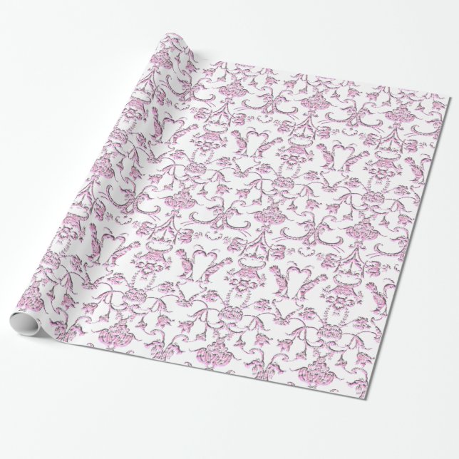 Vintage Florentine Damask (Pink) Wrapping Paper (Unrolled)